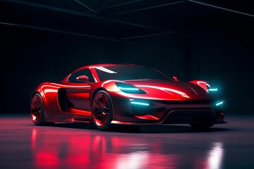 Fototapeta na wymiar Revolutionary Concept: A Futuristic Red Sports Car That Takes Speed to the Next Level, Generative AI.