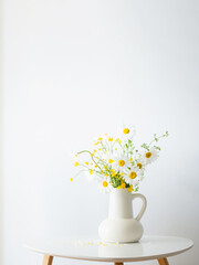 wildflowers in white jug on white background