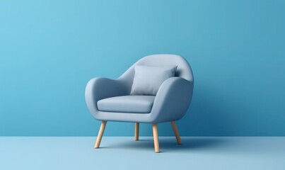 Single Armchair isolated on Blue Background with Copy Space. Generative AI