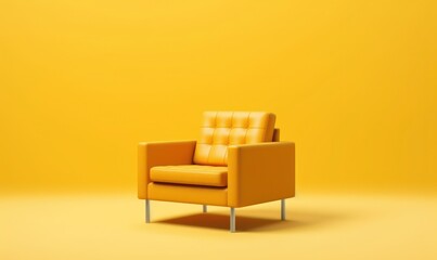 Single Armchair isolated on Yellow Background with Copy Space. Generative AI