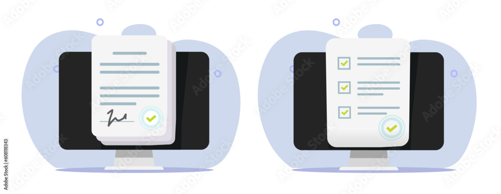 Wall mural online quiz test digital electronic signature vector icon, virtual check list exam survey from graph