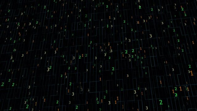 Abstract futuristic digital background. Array of binary characters 0 and 1. Binary code zeros and ones falling in the sky Animation in 4K.