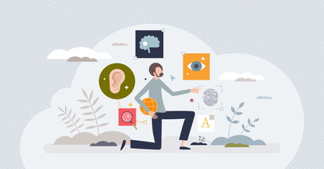 Web accessibility and website easy usage for disabled tiny person concept. Responsive online browsing with assistance help vector illustration. Programming touch sensitive site. Adjustable usability.