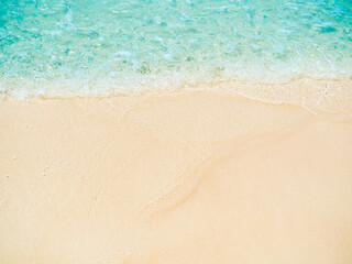 Fototapeta na wymiar Sea Ocean on Beach Sand Background,White Foam Wave Water Blue Shore Summer Seaside at Coast 