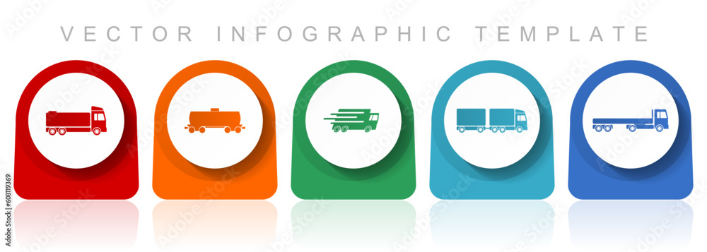 Aufkleber transport icon set, flat design miscellaneous colorful icons such as truck, cistern, wagon and deliv