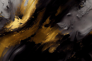 Abstract black and gold explosion background. Aspect ratio 3:2 Generative AI.