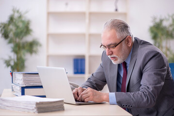 Fototapeta premium Old male employee working in the office