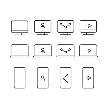 monitor line icon set of vector
