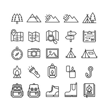 Camping line icon set of vector