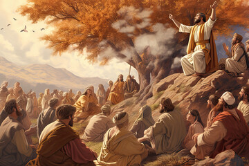 The Sermon on the Mount Jesus God religious faith story from Bible, generated ai, generated, ai