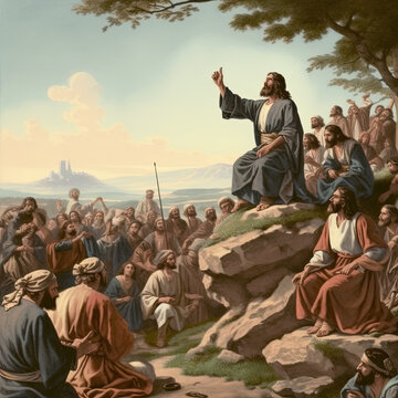 The Sermon on the Mount Jesus God religious faith story from Bible, generated ai, generated, ai