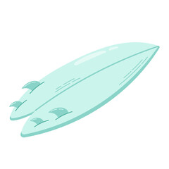 Fish-like water board with finned isolated on white background. Summer extreme sport implements. Flat vector illustration.