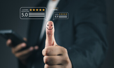 Customer or User give rating to service experiences review satisfaction survey on online...