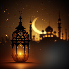 islamic background with moon lanterns and mosque for ramadan eid ul fitr and eid al adha eid milad muharram generative ai