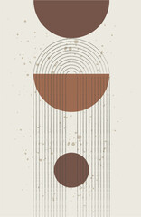 Boho background. Abstract bohemian arch and geometric shapes, modern posters for interior decor. Minimalist style, natural colors vertical banner, cover or social media posts. Vector illustration