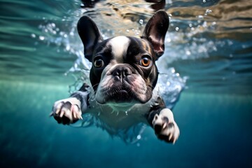 French Bulldog Swimming Image. Generative AI