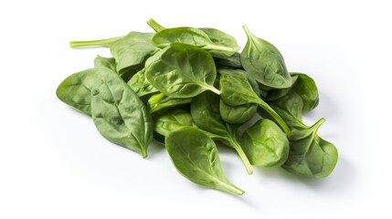 Spinach leaves isolated on white background. Pile of Spinach leaf Macro. top view. Flat lay., generative ai