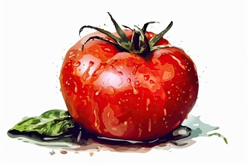 Vibrant Watercolor Tomato Illustration: Organic Food Clip Art