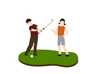 Drawing golfer teeing golf in golf tournament.