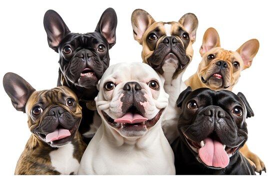French Bulldog Selfie with Others Image. Generative AI