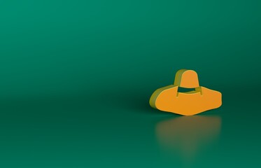 Obraz premium Orange Elegant women hat icon isolated on green background. Minimalism concept. 3D render illustration