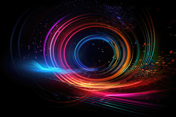 Obraz premium Dynamic Abstract Composition With Neon Streaks And Circles. Generative AI