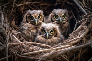 Naklejka na ściany i meble Great Horned Owl Nest Image. Generative AI