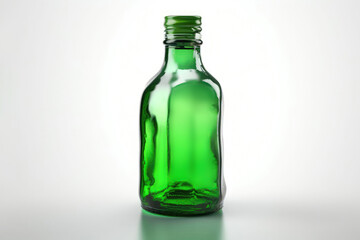 White Transparent Bottle With Green Liquid Inside On White Background Vector. Generative AI
