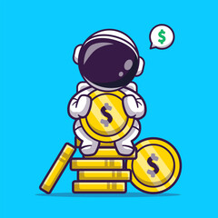 Cute Astronaut Sitting On Gold Coin Cartoon Vector Icon Illustration. Science Business Icon Concept Isolated Premium Vector. Flat Cartoon Style © catalyststuff