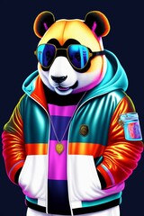 Illustration of a cute panda bear with sunglasses and hoodie