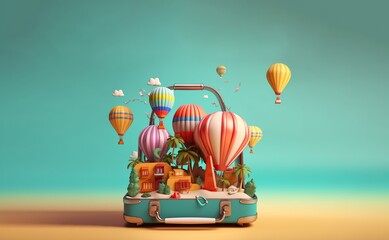 3d illustration suitcase with on the beach, travel to world, island travel vacation tourist, summer holiday or vacation, idea concept, ai generate