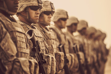 Image of soldiers they are standing in line - obrazy, fototapety, plakaty
