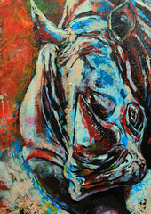 picture of a rhinoceros with acrylic on canvas