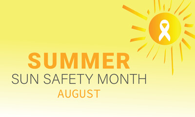 August is summer sun safety month. background, banner, card, poster, template. Vector illustration.