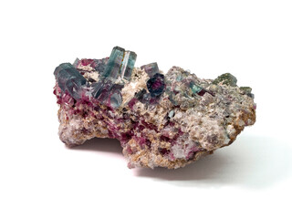 Tourmaline crystals mineral on black background