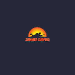 Obraz premium summer surf logo men surfing on big wave surfboard vector image