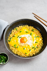 Kujirai Ramen, Shin Ramyeon or Ramyun with Egg, Melted Cheese and Scallion, Instant Noodles
