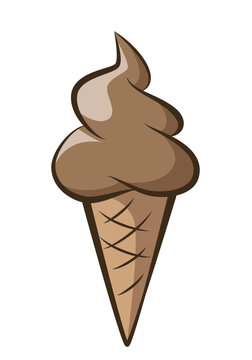ice cream - chocolate soft serve ice cream in a cone, color vector illustration isolated on white
