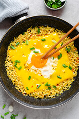 Kujirai Ramen, Shin Ramyeon or Ramyun with Egg, Melted Cheese and Scallion, Instant Noodles