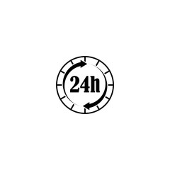 24/7 icon. 24 hour service clock icon. Open 24 hours arrow icon isolated on white background