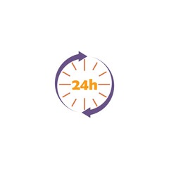 24/7 icon. 24 hour service clock icon. Open 24 hours arrow icon isolated on white background