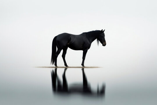 Majestic Monochrome: Black Horse. Generative AI