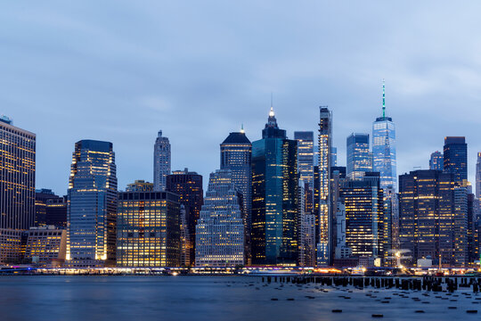 Manhattan skyline in New York at night