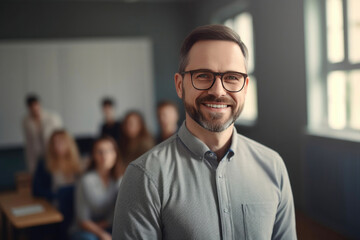 Motivated educator captivates students with a smile. Generative AI