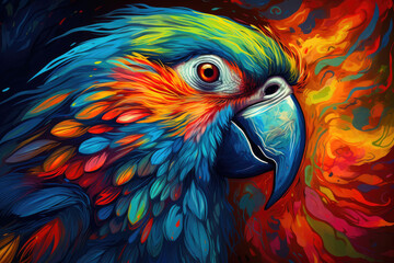 Obraz premium Majestic Parrot in Intense Gaze. Generative AI