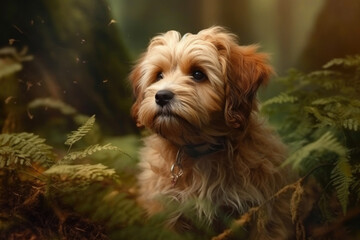 Naklejka na ściany i meble Adorable Puppy Exploring the Enchanting Forest. Generative AI