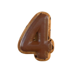 3d rendering of the 4 or four number recreating a cookie with chocolate on top