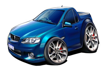 Obraz na płótnie Canvas A blue sedan car with a tail like a pick up