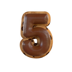 3d rendering of the 5 or five number recreating a cookie with chocolate on top