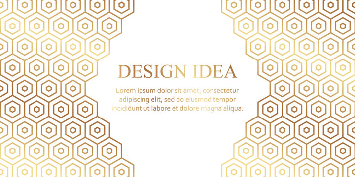 Modern Geometric Luxury White Background Or Header For Business Or Presentation Or Greeting Cards With Golden Honeycombs Or Hexagons.